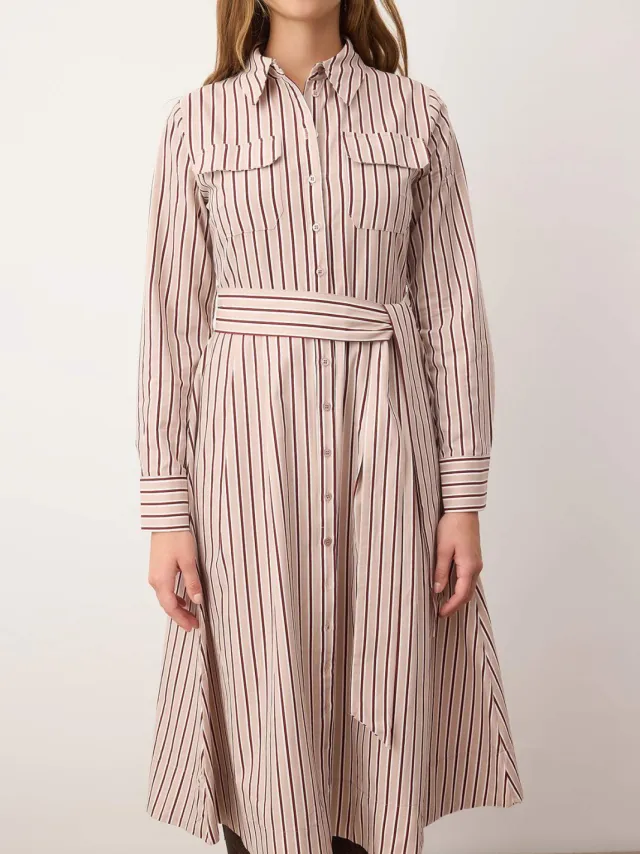 Turkishsouq Gestreepte midi-jurk voor dames, casual/dagelijks. Bruin