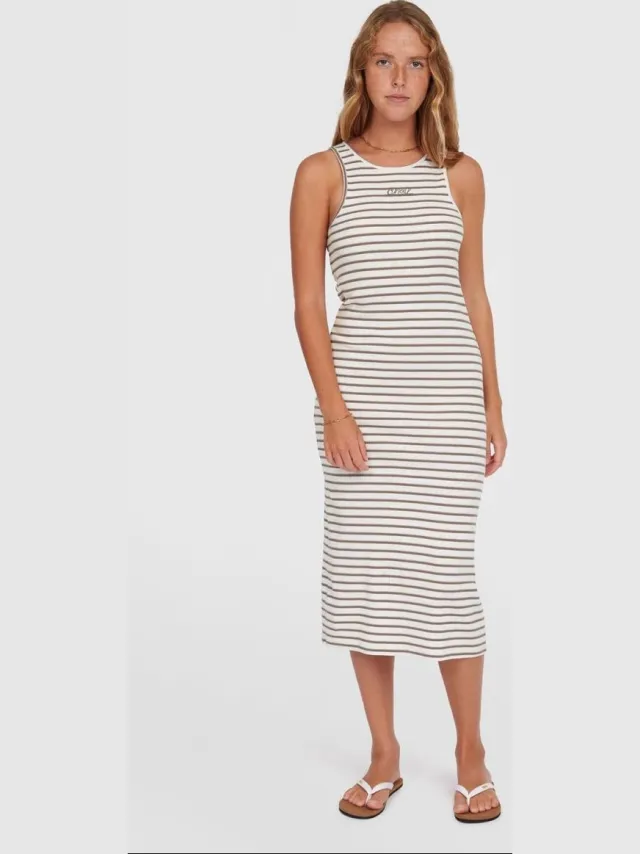 O'Neill Jurken O'NEILL JESS MIDI RIB DRESS White Yarn Dye Stripe