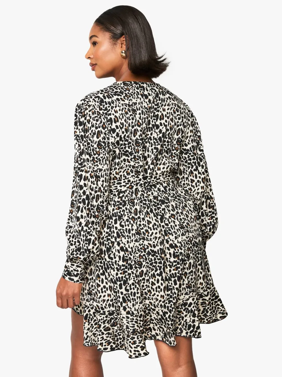 boohoo Dames Plus Leopard Wrap Ruffle Skater Jurk luipaardprint, foto 2