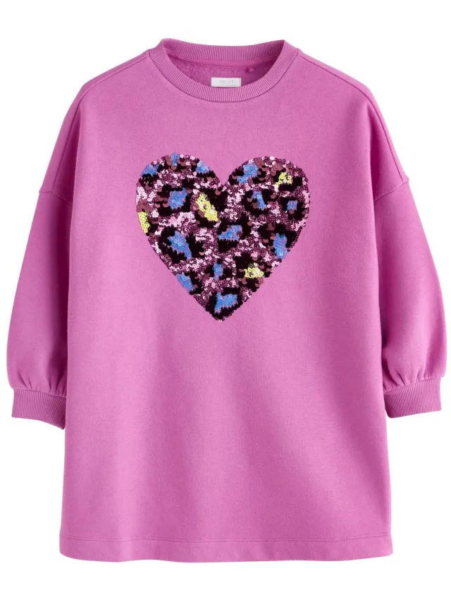 Next Meisjes - Mini-trui-jurk met lovertjes en lange mouwen - Paars