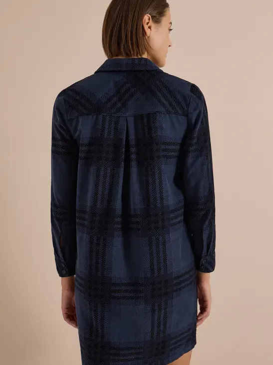 cecil Knielange jurk van ribstof met ruitpatroon blauw, foto 4