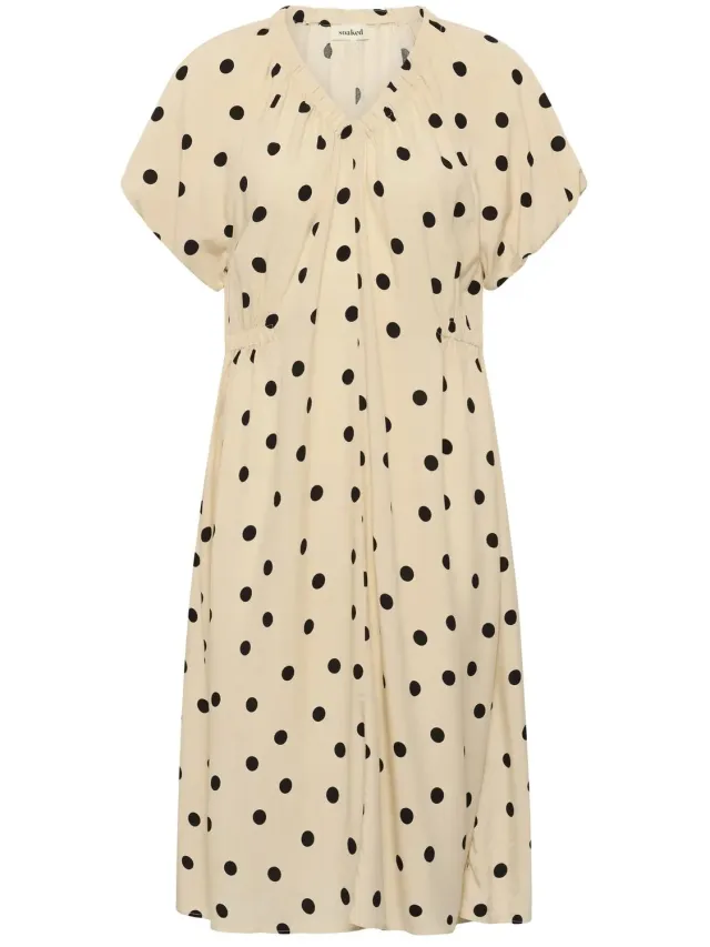 SOAKED IN LUXURY Damesjurk Soaked in Luxury Arjana Balloon oatmeal with black dots