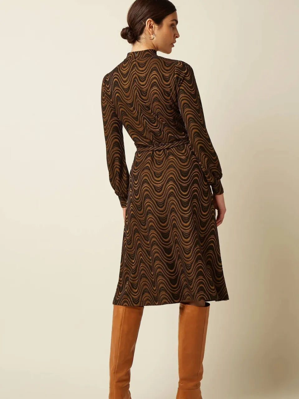 King Louie vintage midi A-lijn jurk met col - bruin, foto 4
