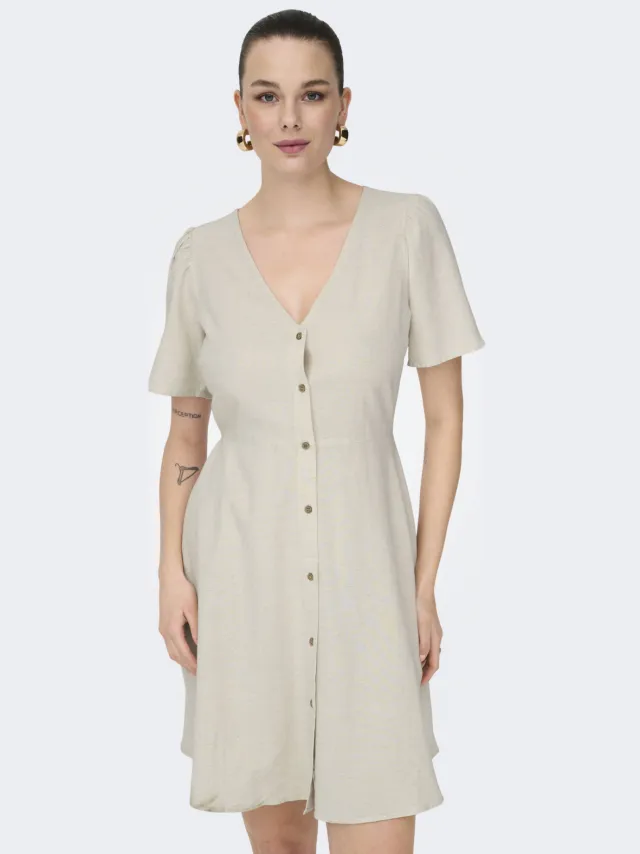 Only linnen zomerjurk beige