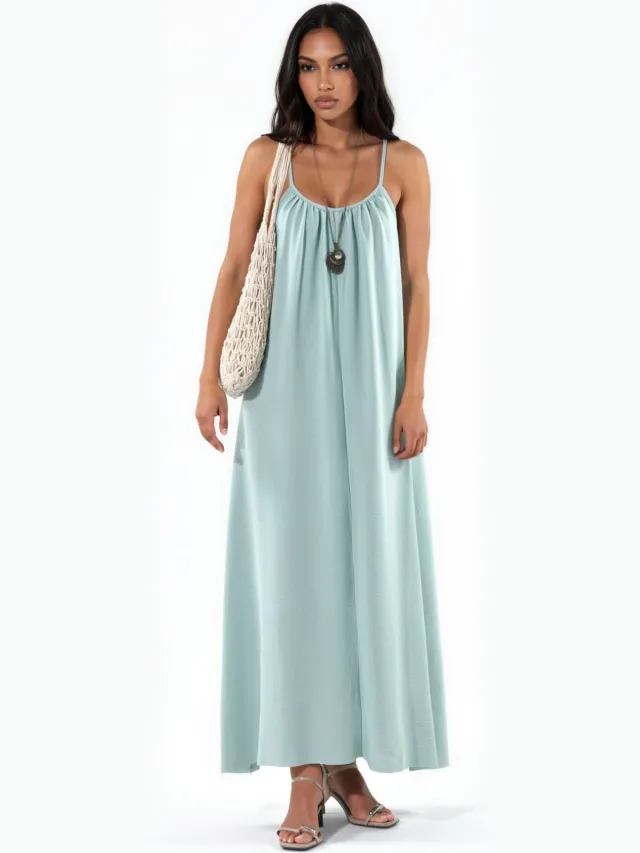 Hiccup Ontspannen Pas Maxi Woven Jurk Lichtblauw