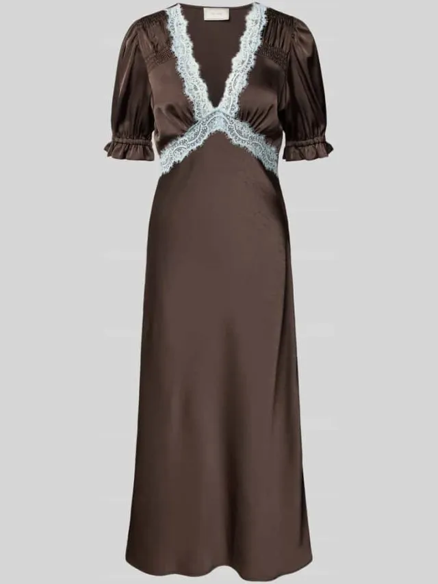 NEO NOIR regular fit midi-jurk met kant model 'Vipe' middenbruin, foto 2