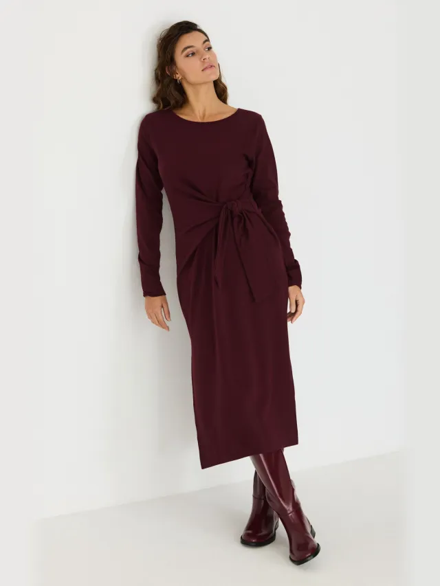 Skfk dames vegan Gebreide Midi Jurk Met Knoop Ide Bruin