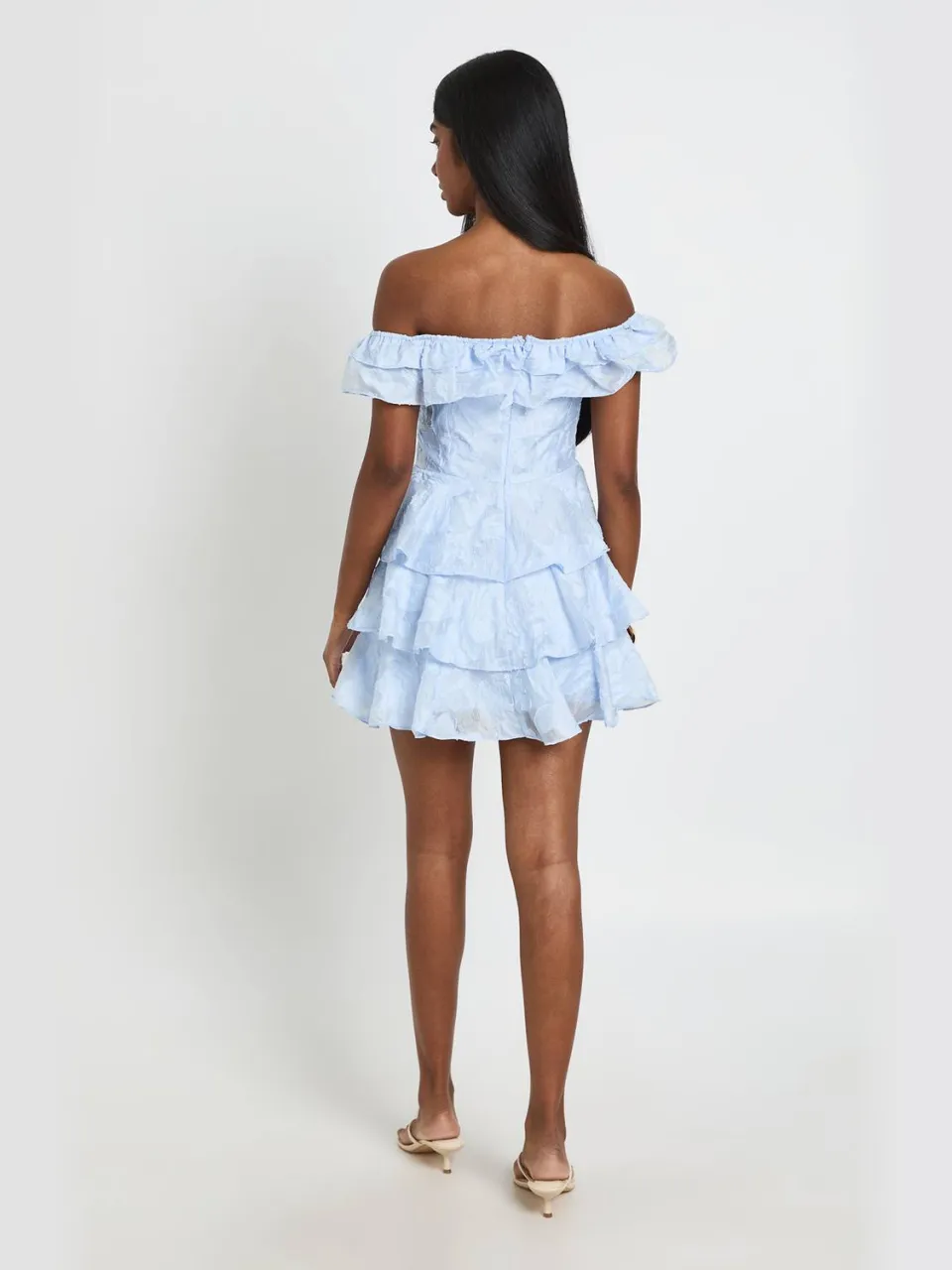 boohoo Dames Burnout Bardot Gelaagde Mini Jurk pastelblauw, foto 2