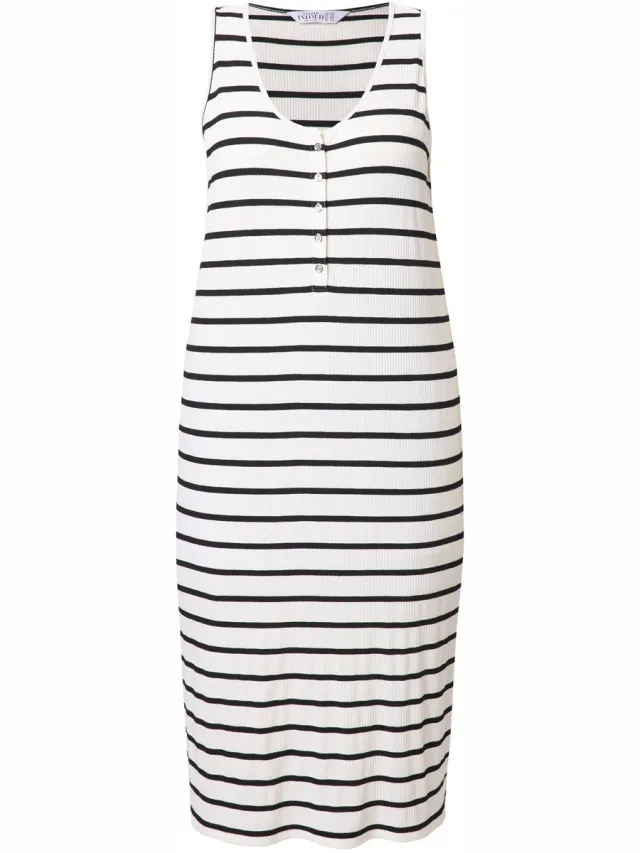 Studio Untold Dames - Midi-jurk mouwloos recht model jersey structuur - Off-white - Maat 54+