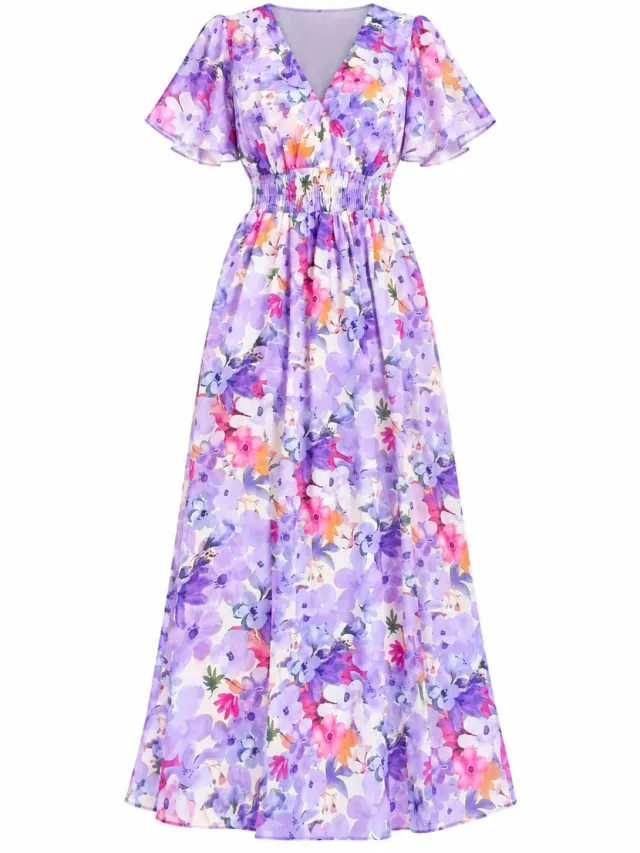 Elara Sommer-Maxikleid mit V-Ausschnitt Helllila