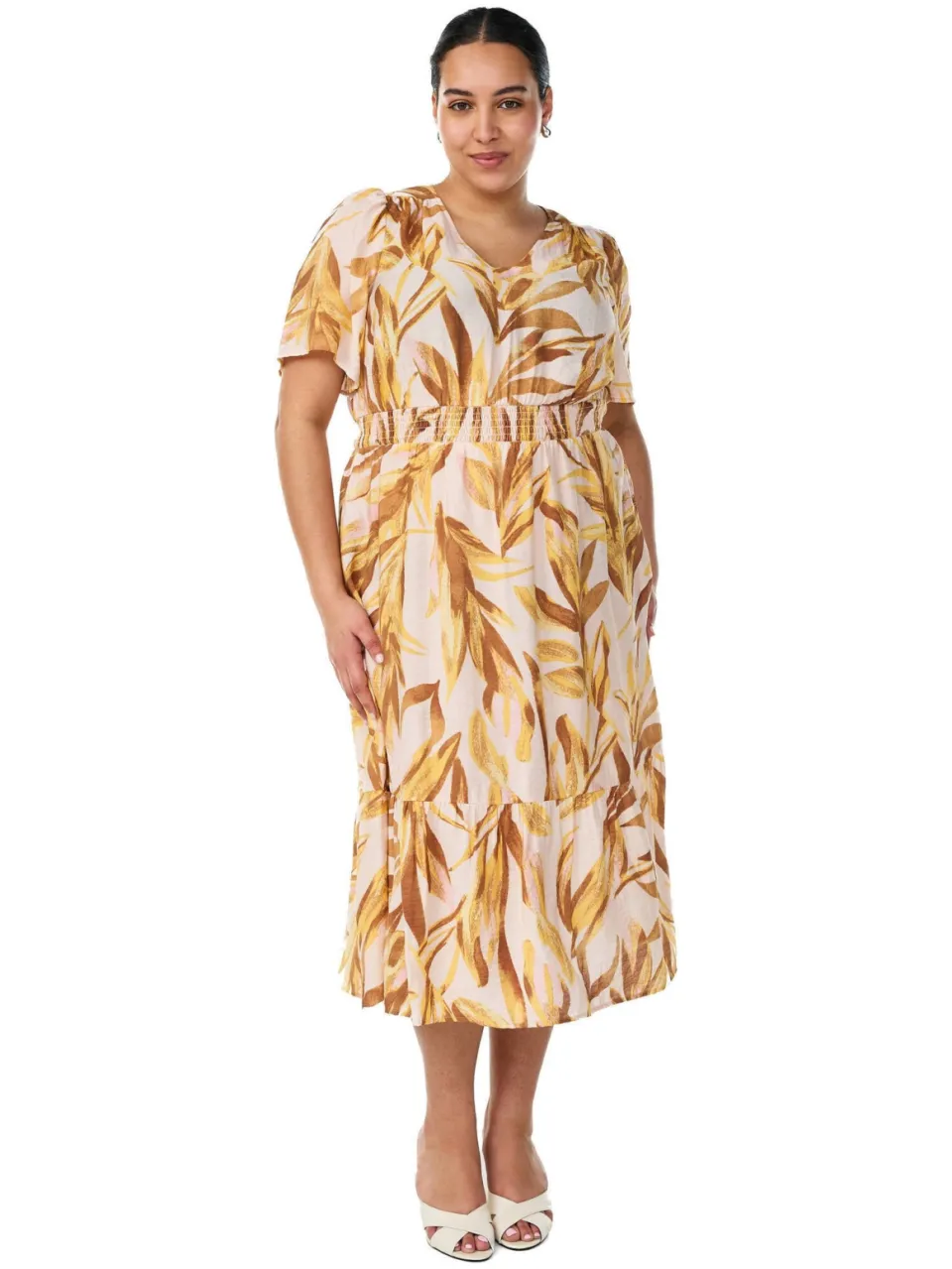 Zizzi blousejurk geel Geel/bruin/beige