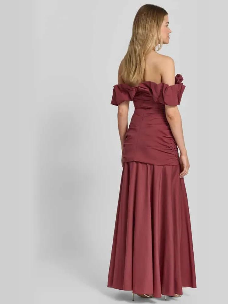 Jake*s Cocktail Maxi-jurk in off-shoulder-look met draperieën roestrood, foto 3