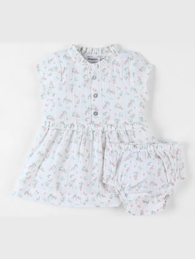Noukie's Jurk + Bloomer - Bloemen - Ecru - 3 maand 62