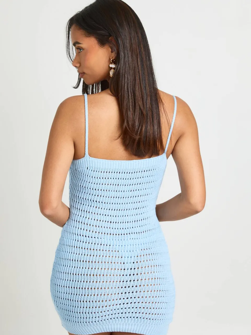 boohoo Dames Gehaakte Gebreide Mini-jurk Met V-hals babyblauw, foto 2