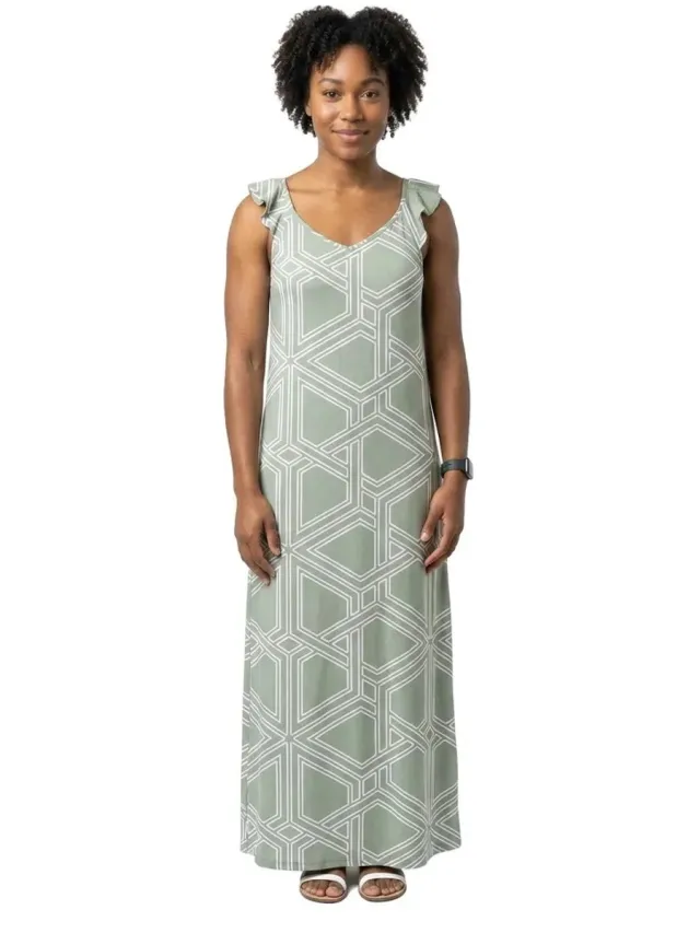 Vero Moda Easy Joy Frill Lange Jurk Zonder Mouwen Groen M Vrouw Hedge Green / Aop Sina