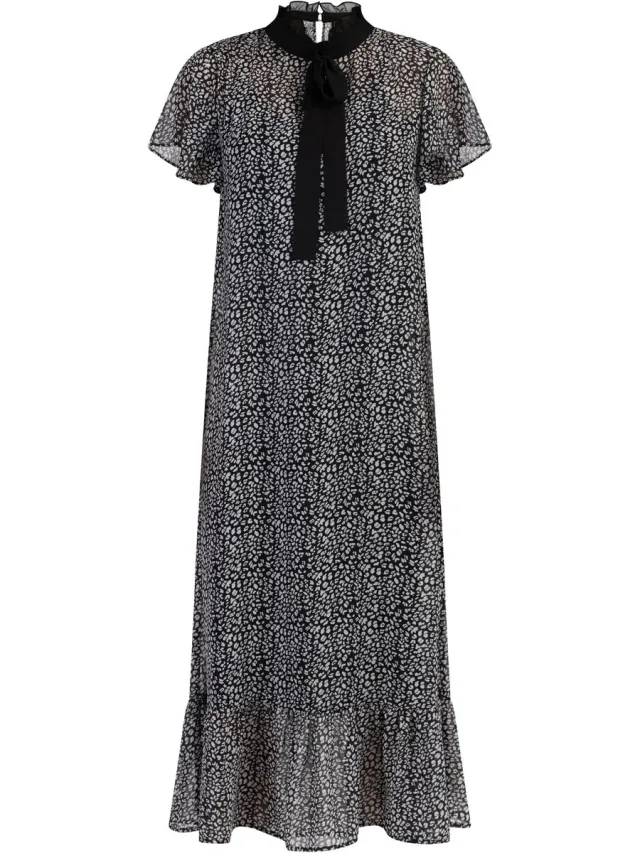 Faina Midi-jurk van chiffon zwart wit