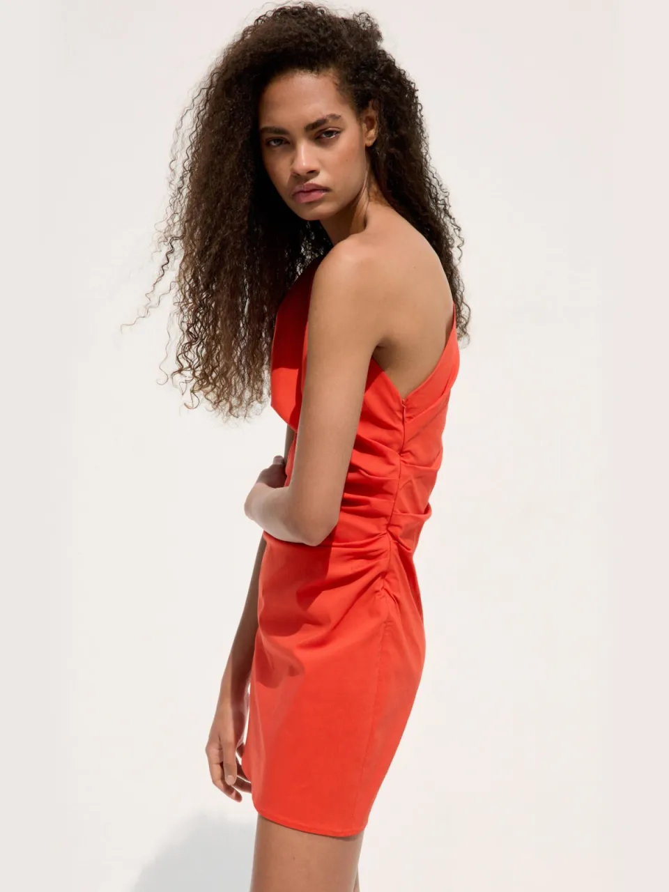 Mango one shoulder viscose jurk - oranje, foto 3