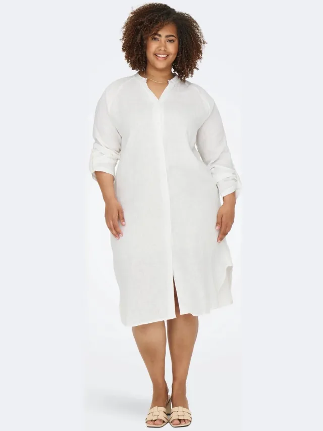 Only Carmakoma ONLY lange linnen blouse jurk CARTOK Bright White