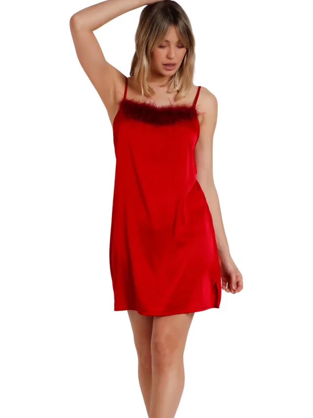 Admas Korte Jurk Admas Babydoll Marabu Christmas Rood