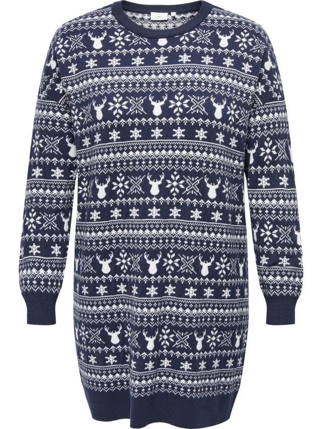 Only Carmakoma CARXMAS WINTER LS O-NECK DRESS KNT - Meisjes - Mini jurken Night Sky/Cloud Dancer