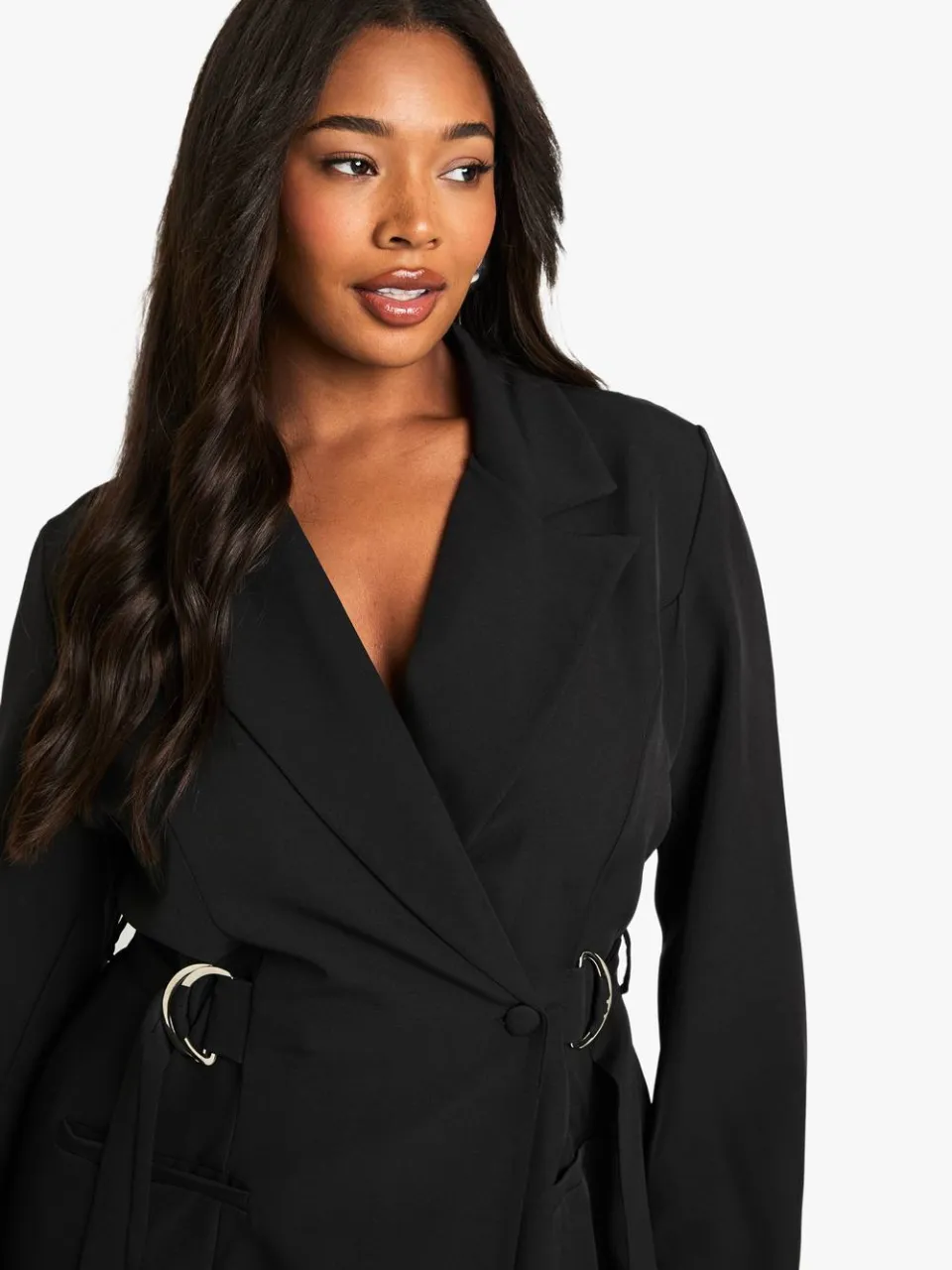boohoo Dames Plus D-Ring Cinched Waist Blazer Jurk zwart, foto 3