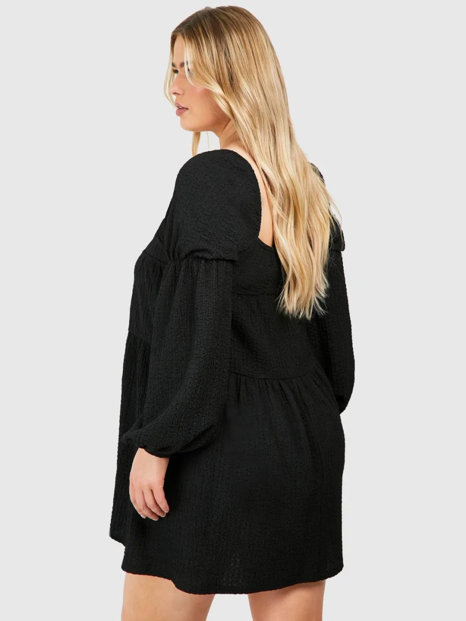 boohoo Dames Plus Gestructureerde Gelaagde Smock Jurk zwart, foto 2