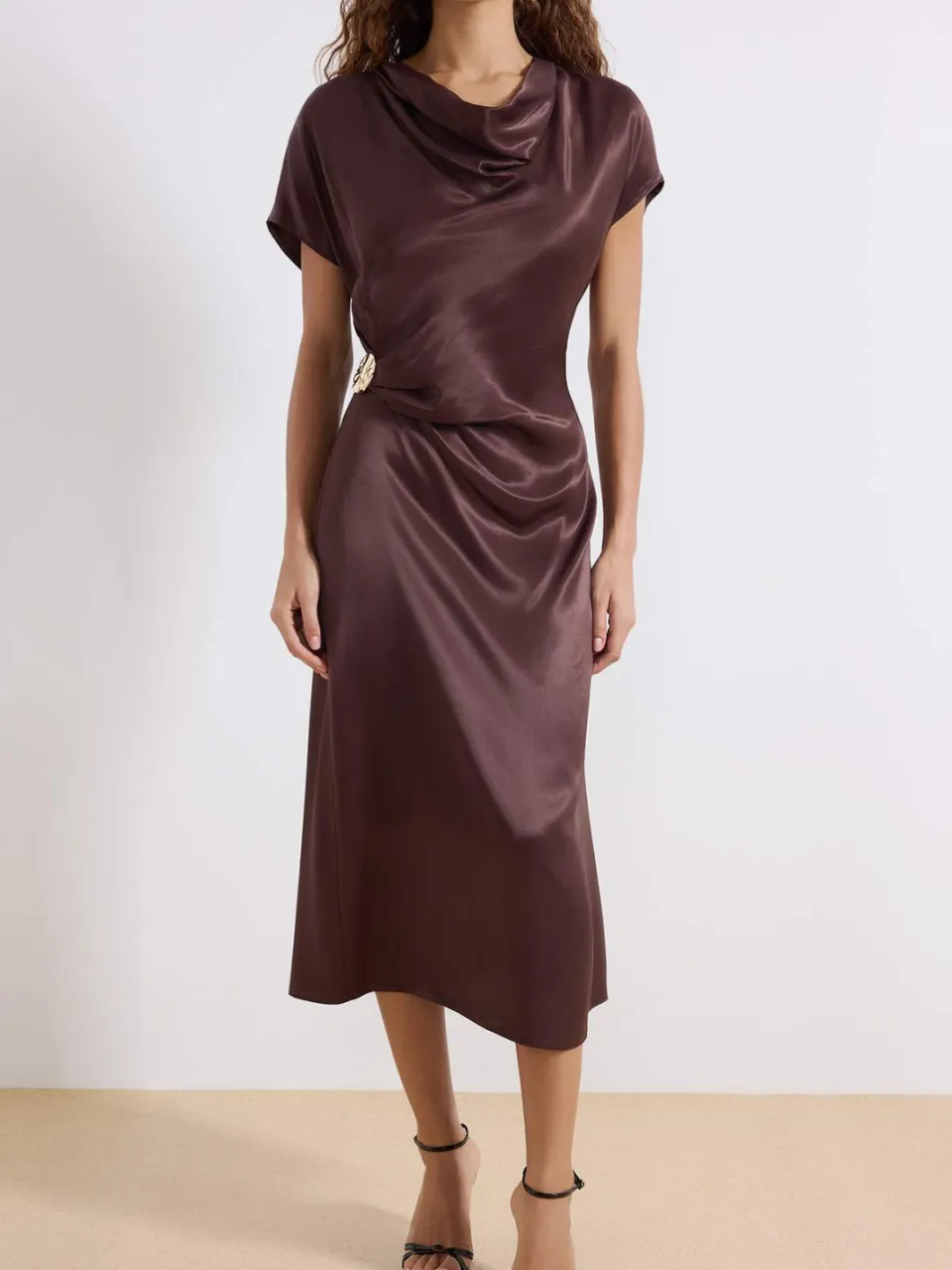 Trendyol TRENDYOLMİLLA Dames Bruin Effen Midi Kort Avond / Dagelijks Skater Jurken