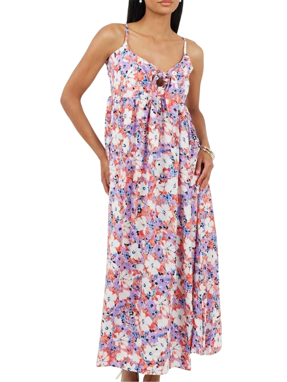Brave Soul Maxijurk met spaghettibandjes en bloemenprint voor dames (Koraal/paars), foto 2