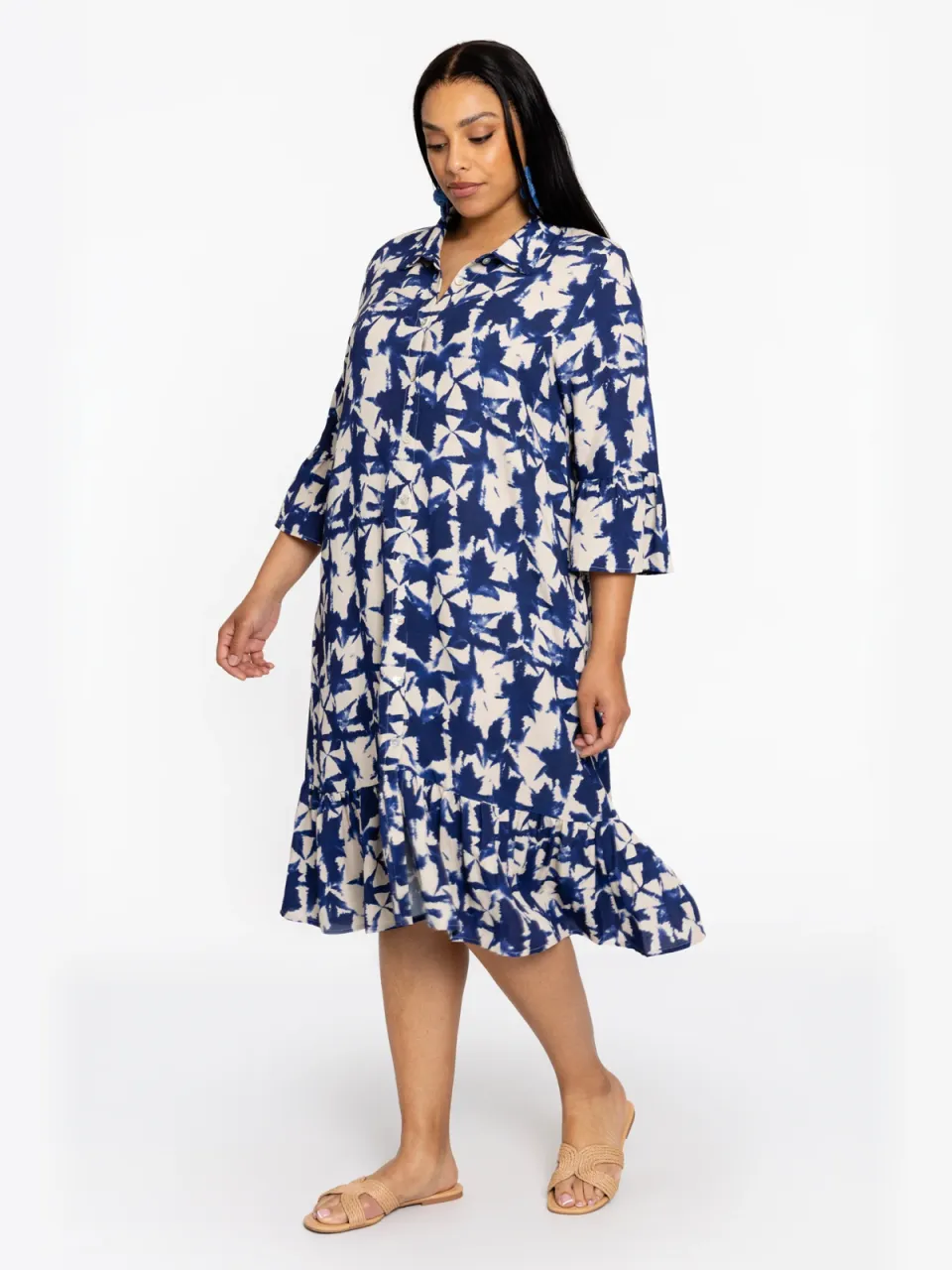 Yoek TESSA jurk met ruches blauw