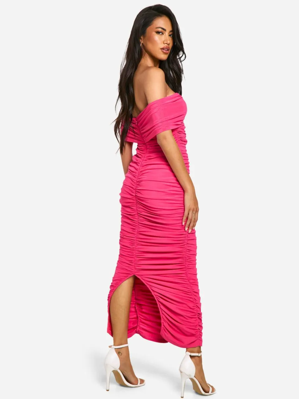boohoo Dames Premium Power Mesh Gestructureerde Midaxi Jurk felroze, foto 2