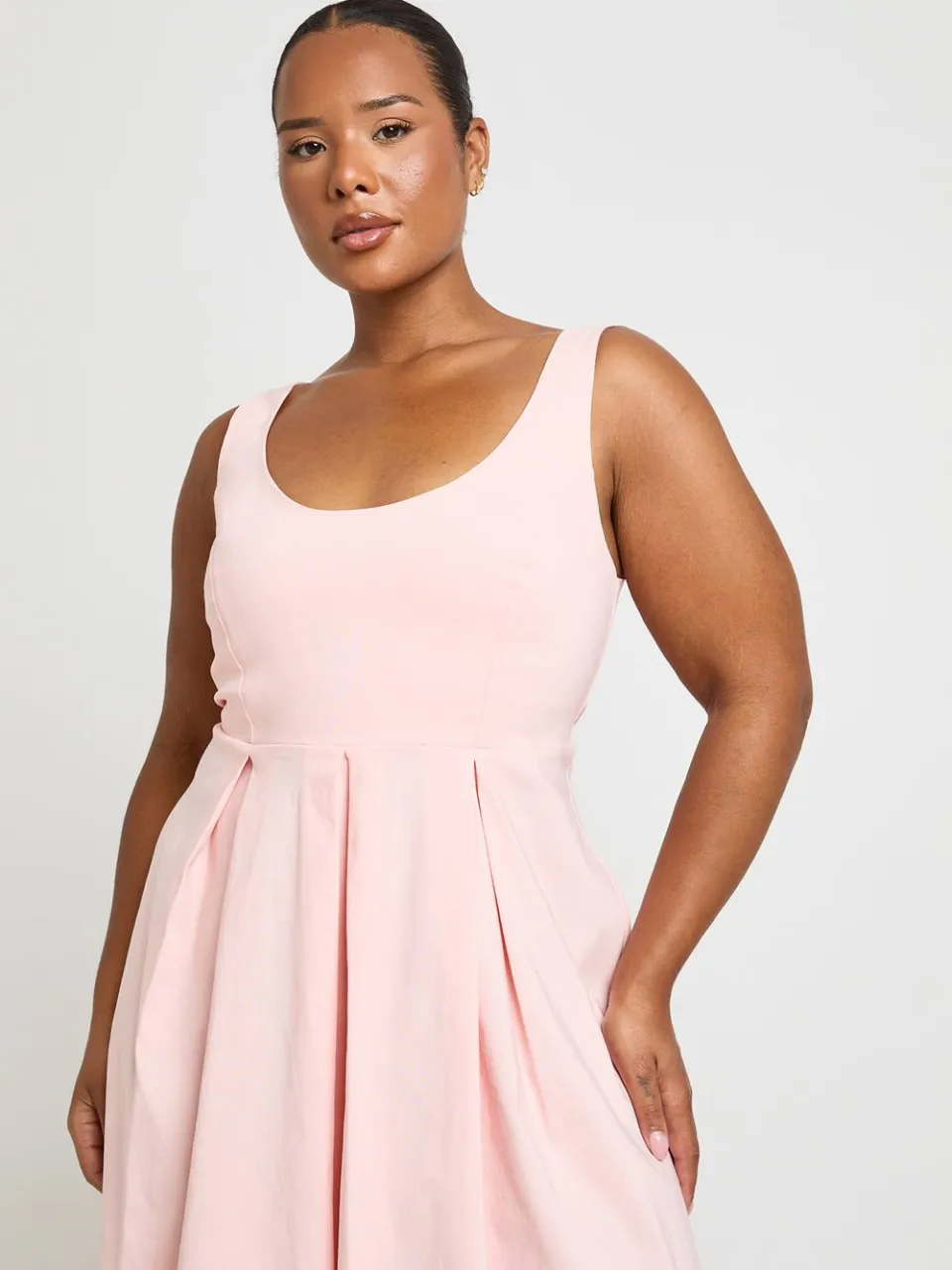 boohoo Dames Plus Bengaline Jurk Met Ronde Hals Midaxi baby roze, foto 3