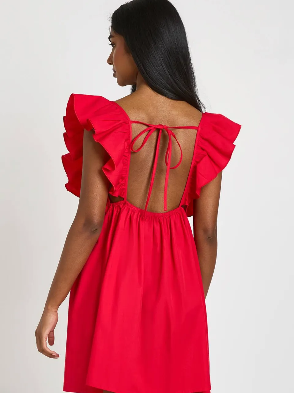 boohoo Dames Mini-jurk Met Ruches Op De Schouders En Open Rug rood, foto 2