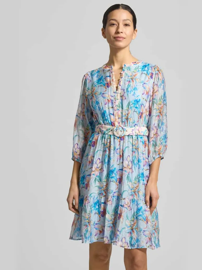 Christian Berg Woman Selection Knelange jurk in all-over look met riem Lichtblauw