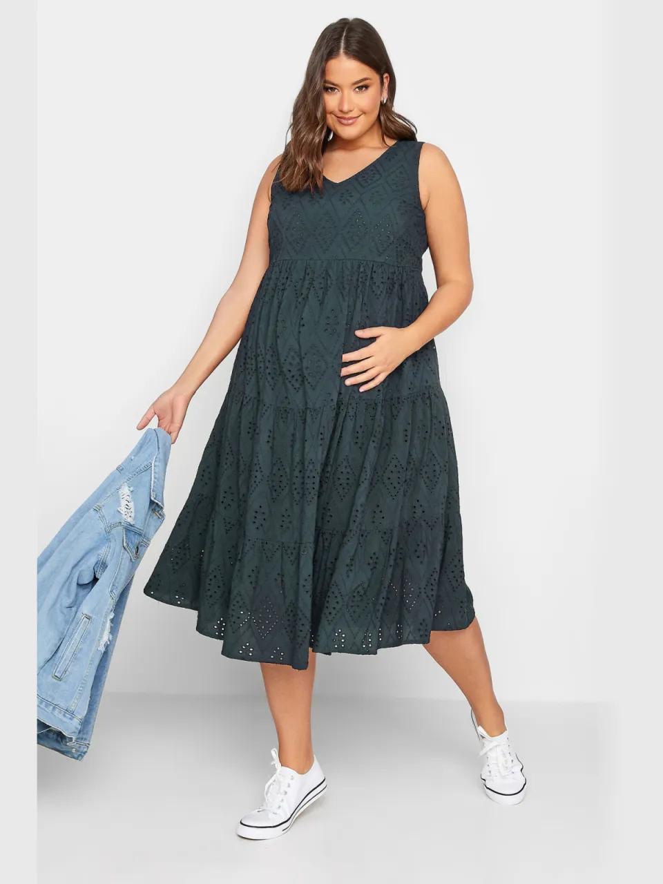 Bump It Up Maternity Gelaagde Midijurk Van Broderie In Donkerblauw blauw, foto 3