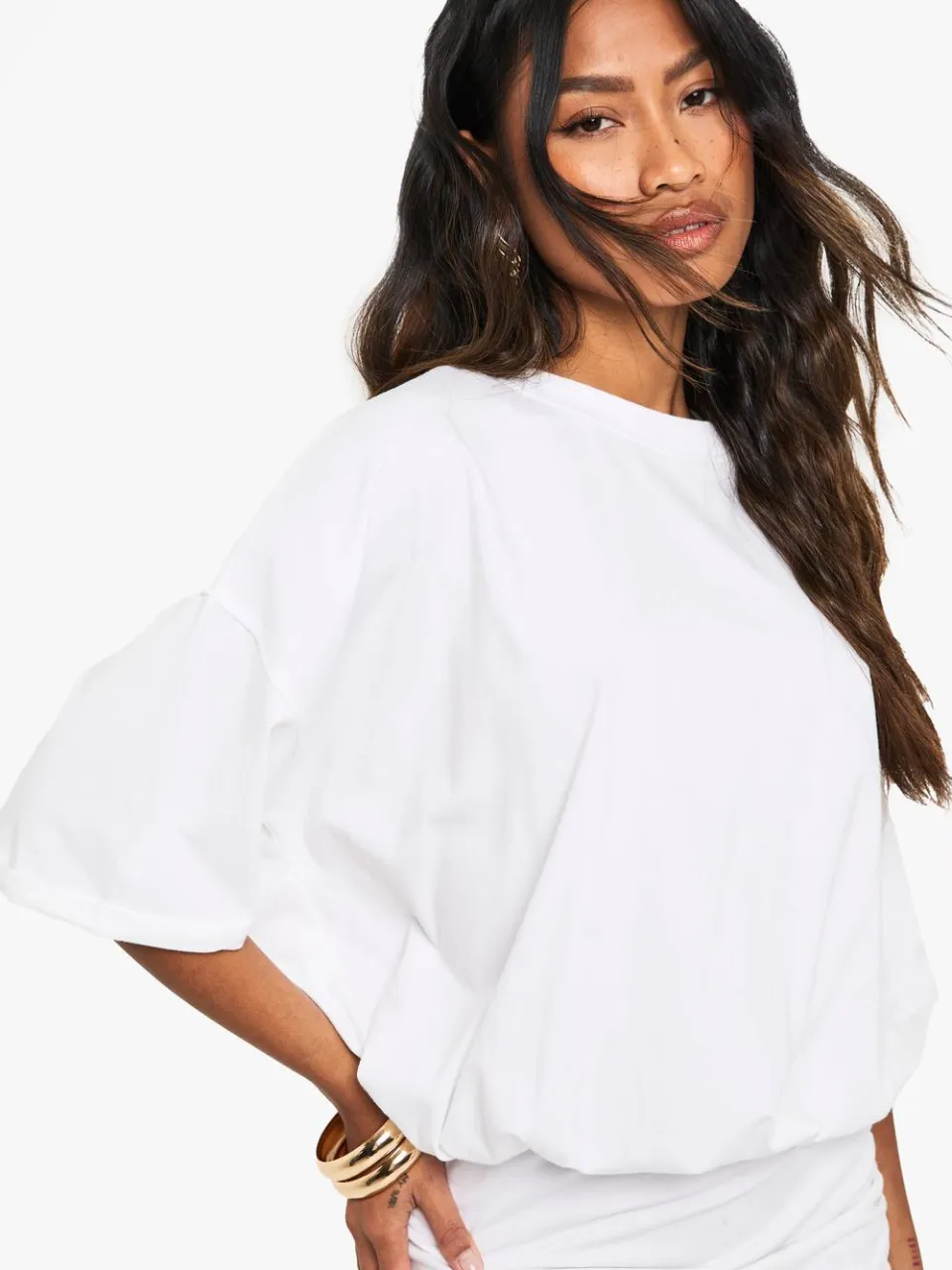 boohoo Dames Ruched T-shirt Mini-jurk wit, foto 4