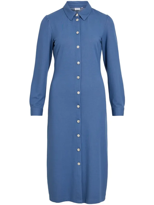 Vila maxi-jurk VICHANIA Lange mouwen medium blue denim