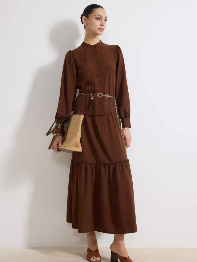 Turkishsouq Dames maxi-jurk, plat model, lang, casual/dagelijks, A-lijn model, geschikt voor hijab Bruin