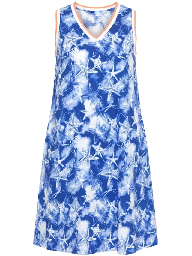 Laurasøn Dames - Jurk met bandjes V-hals A-lijn - Blauwviolet - Maat 48+