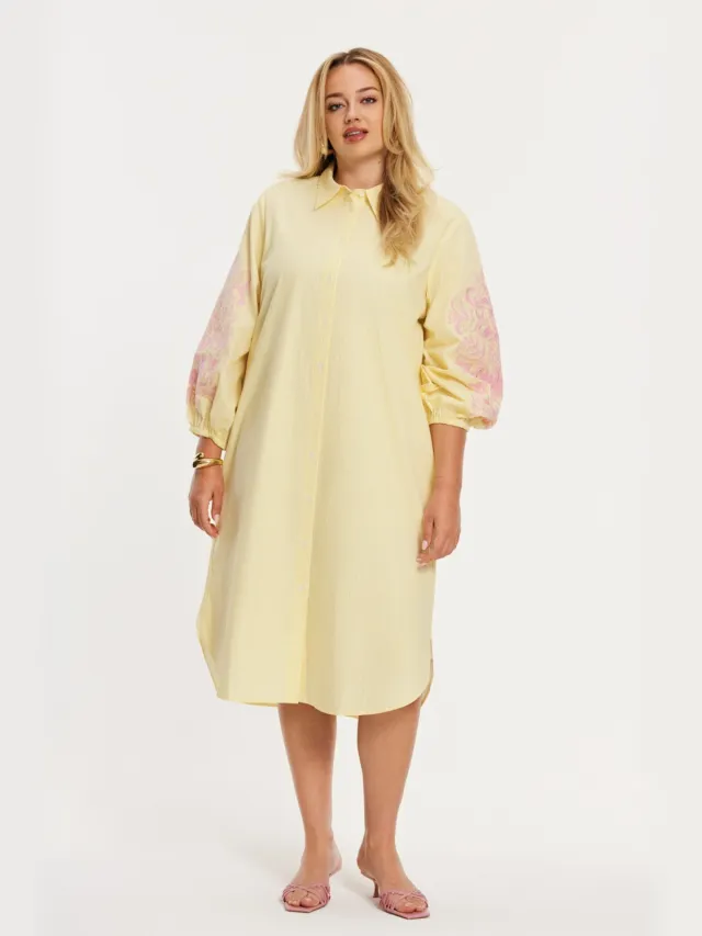 Yoek Blouse-jurk FLOWER STRIPE | Geel