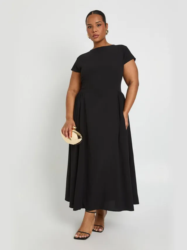boohoo Dames Plus Getextureerde Volumineuze Rok Midaxi Jurk Zwart