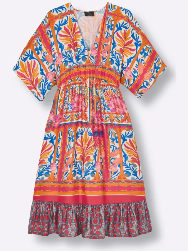 Bloemenjurk blauw/middenblauw bedrukt