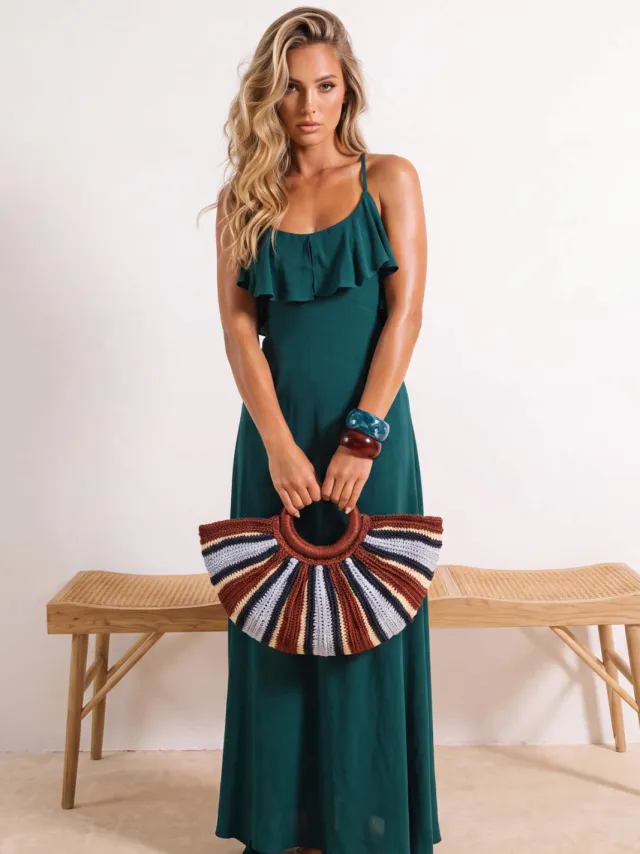 Trendyol TRENDYOLMİLLA Dames Blauw Bloemen Maxi Mouwloos Strandkleding Recht Strandjurken Groen