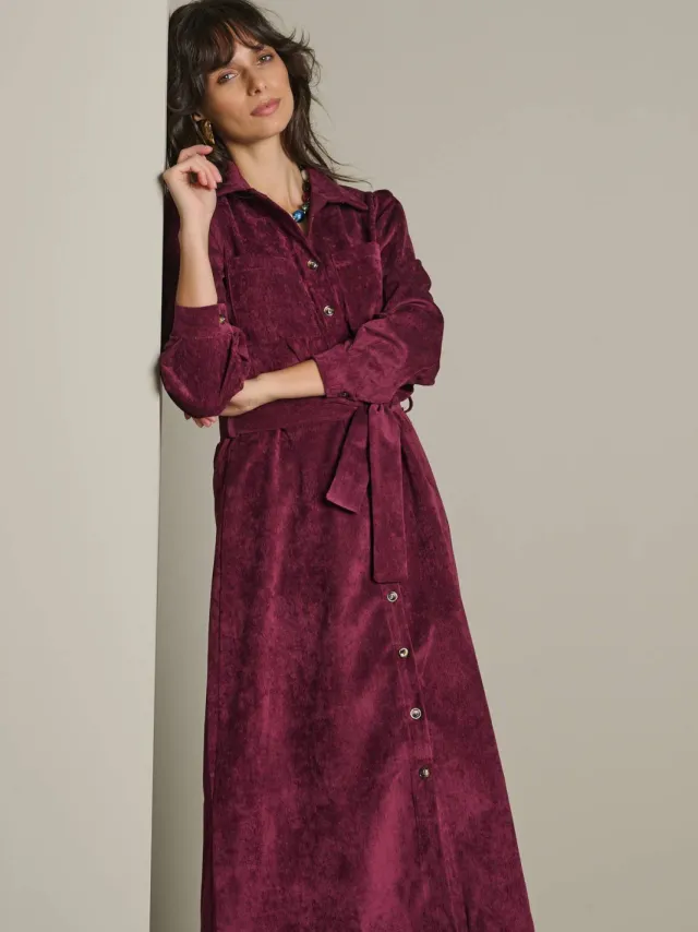 LOLALIZA fluwelen midi blousejurk - aubergine, foto 2