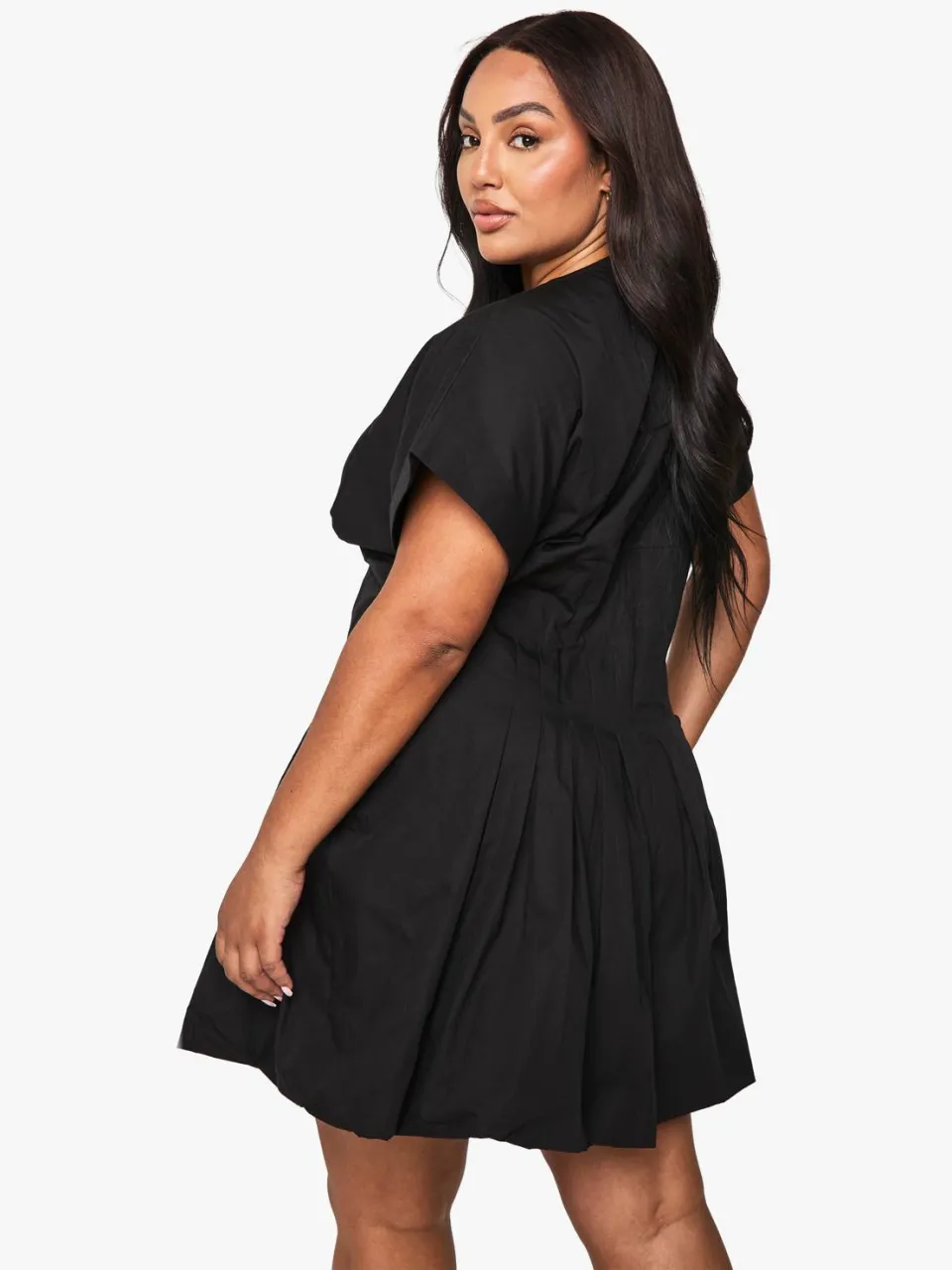 boohoo Dames Plus Poplin Gepanelleerde Bubbelzoom Mini-jurk zwart, foto 2