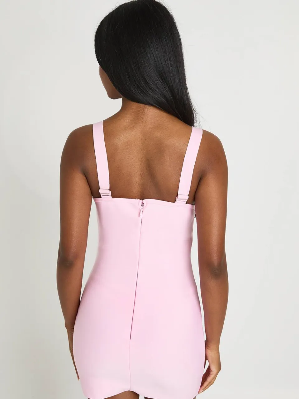 boohoo Dames Premium Bandage Trim Detail Halter Mini Jurk pastelroze, foto 2