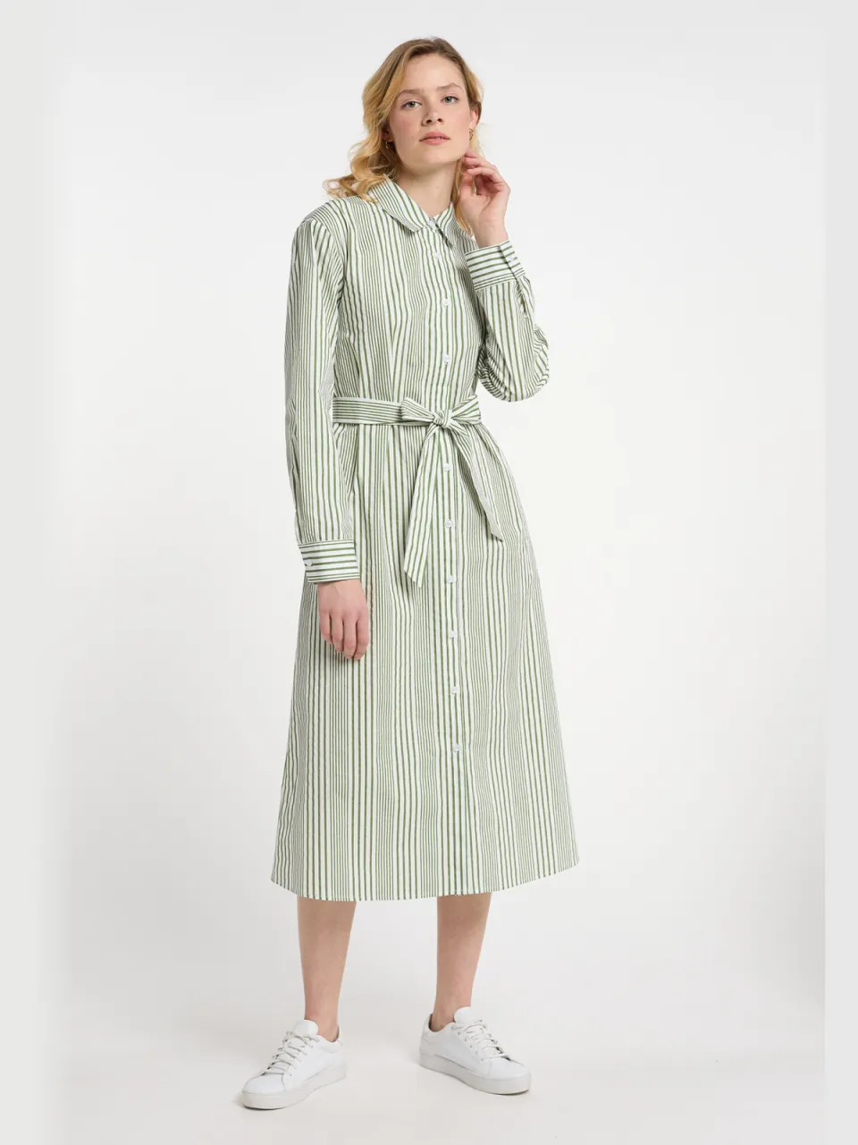 dreimaster Overhemd blouse jurk Dames Gebroken wit licht olijfgroen Lichtgroen