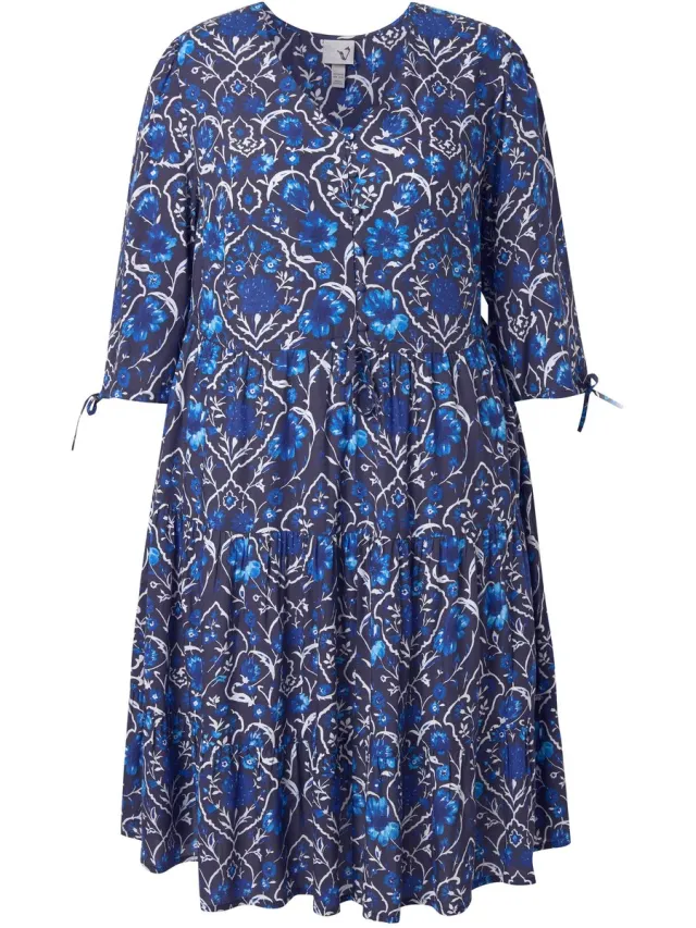 Ulla Popken Dames - Midi-jurken - Marine - Maat 50+