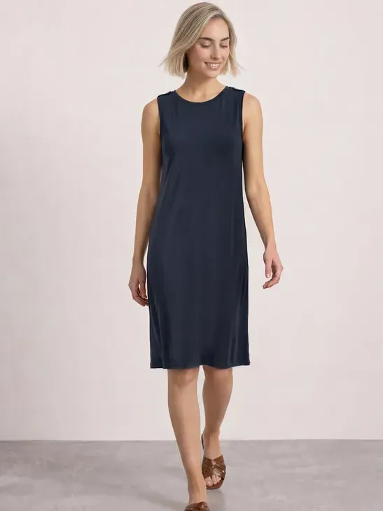 Street One Knie-lange jurk met ronde hals en knoopdetail Blauw