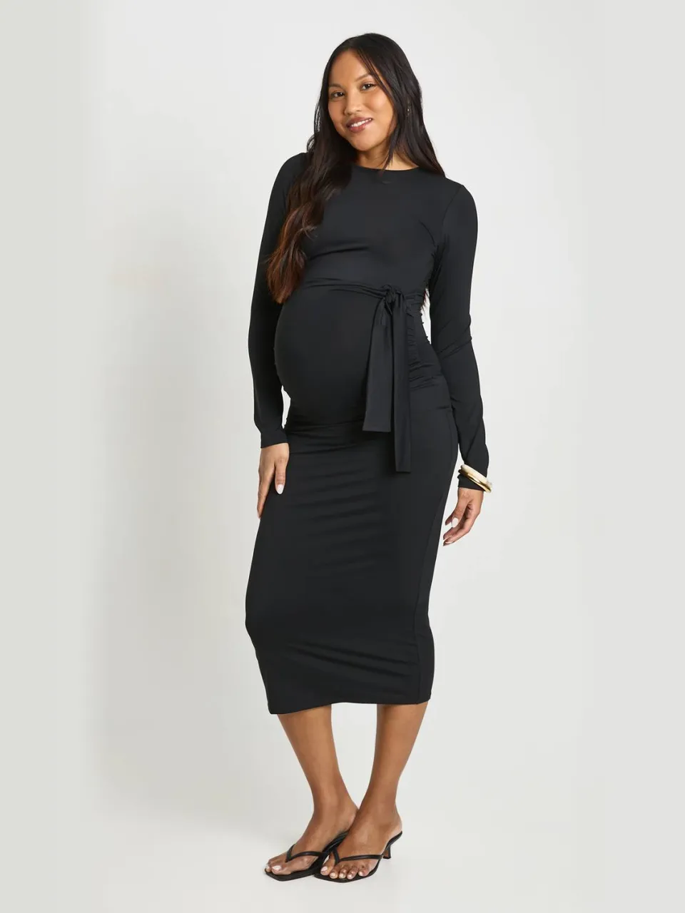 boohoo Dames Zwangerschaps Wikkel Midaxi Jurk Met Strikdetail Aan De Zijkant zwart, foto 3
