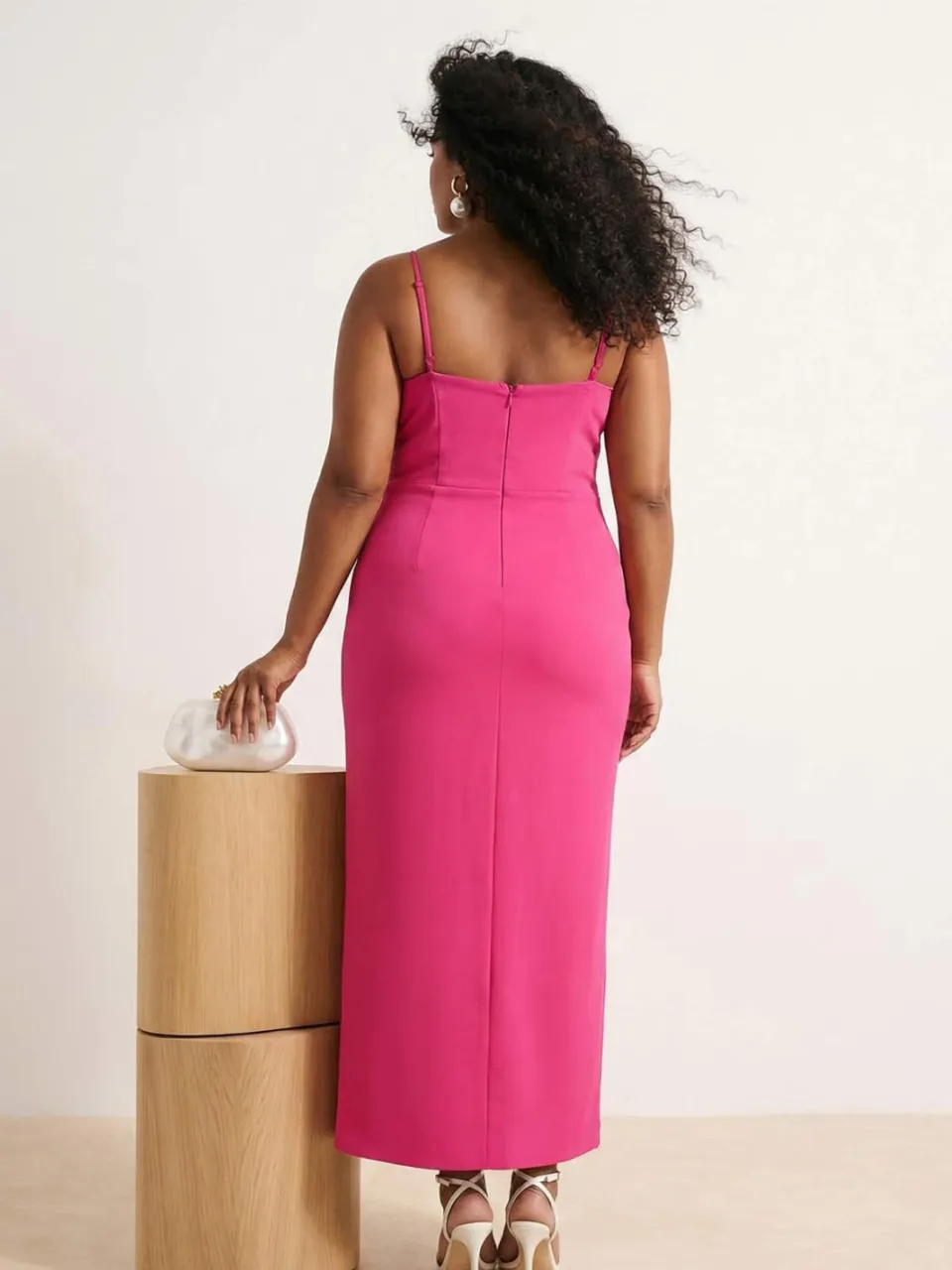 Trendyol Curve Dames Roze Effen Maxi Mouwloos Gala Recht Grote maten Jurk, foto 2